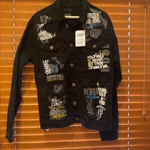 Copper Rivet Black Denim Bedazzled and Tagged Jacket size M made in Paki…